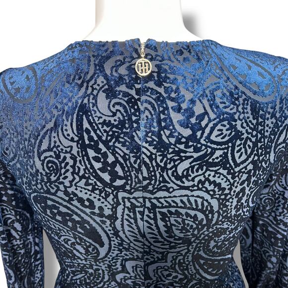 Tommy Hilfiger Womens Velvet Burnout Faux Wrap High Waist Above Knee Blue Sz 12 - Picture 5 of 14